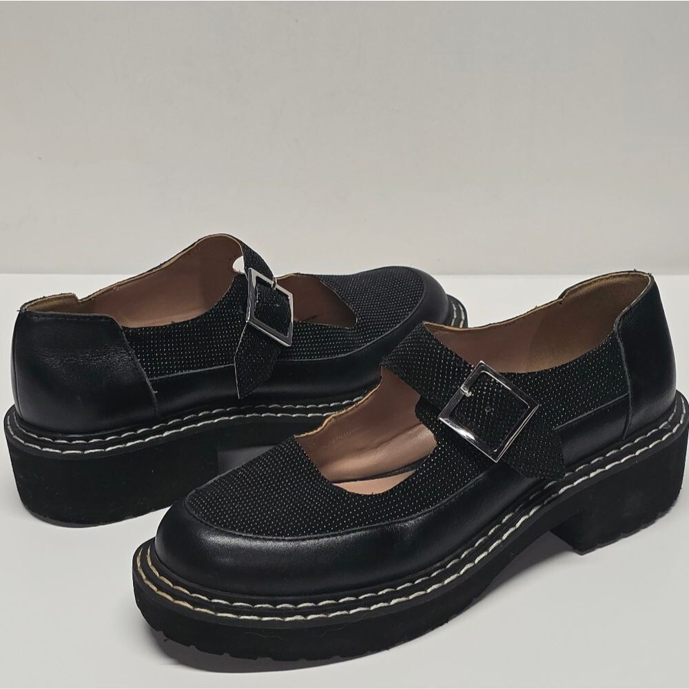 Linea Paolo Elba Mary Jane Shoes In Black Leather Women's 7